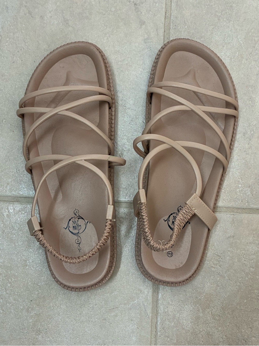 Women’s Tan Strappy Flat Sandals with Elastic Back - Picture 2 of 9